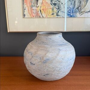 Artisan Ceramic Vase in Blue and Gray signed Hunts crafted vase or yarn holder